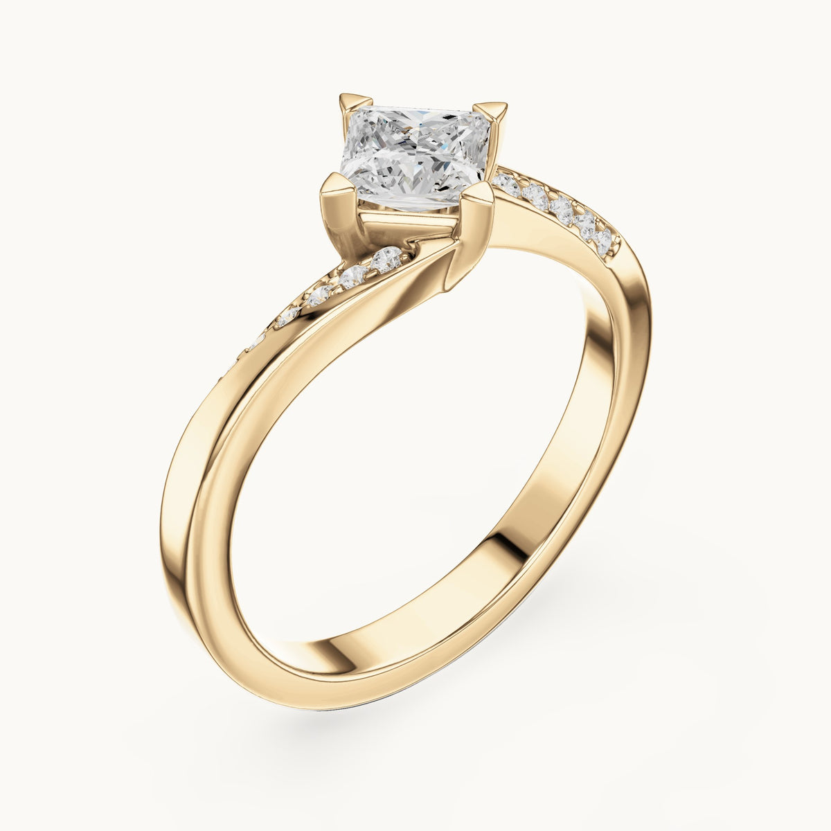 Princess-cut lab-grown diamond bypass solitaire engagement ring in yellow gold, 0.65 CT TW, view 2