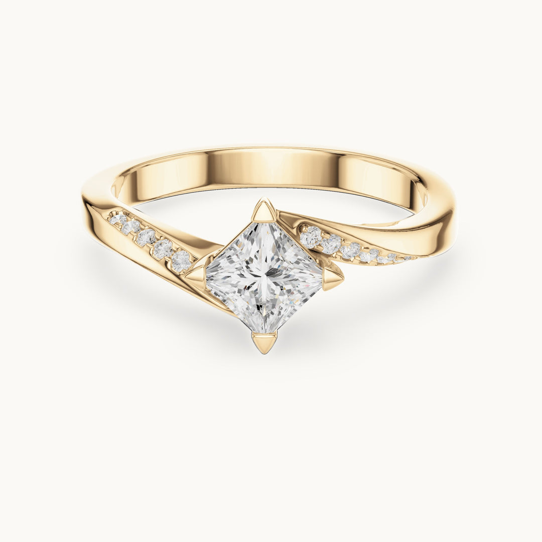 Princess-cut lab-grown diamond bypass solitaire engagement ring in yellow gold, 0.65 CT TW, view 4