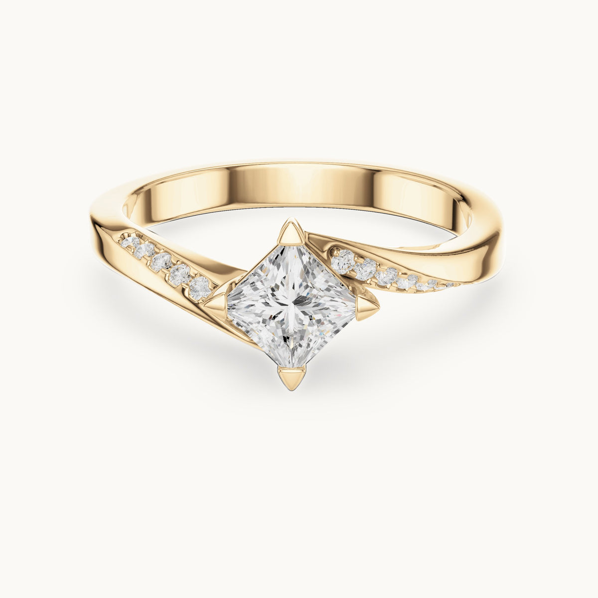 Princess-cut lab-grown diamond bypass solitaire engagement ring in yellow gold, 0.65 CT TW, view 4