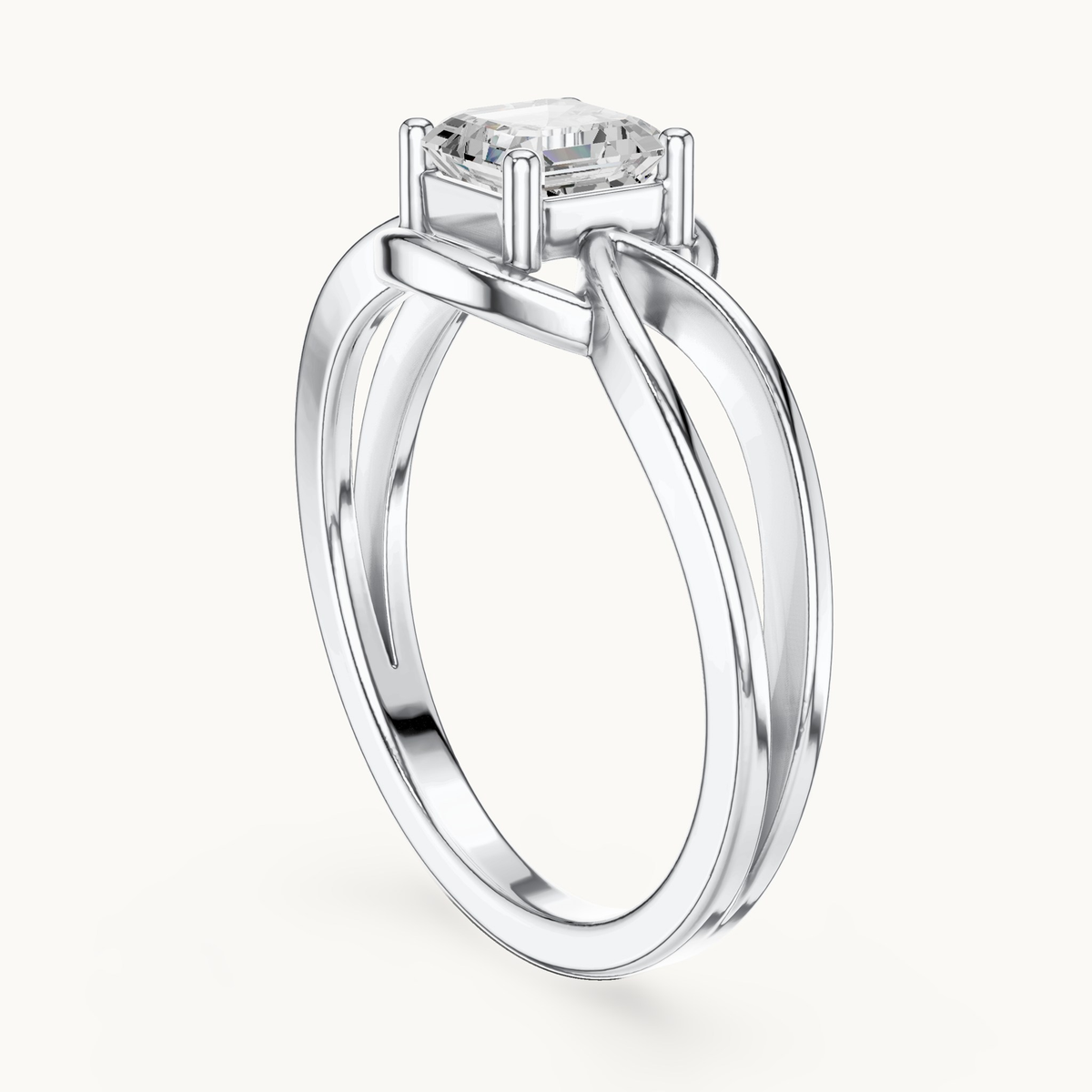 Square emerald-cut lab-grown diamond solitaire engagement ring in 14K white gold, 0.70 CT TW, view 1