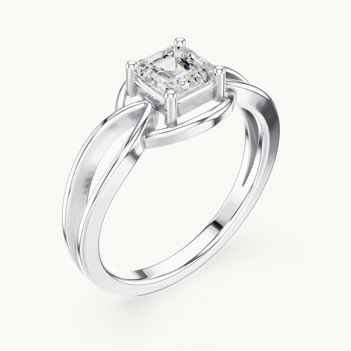Square emerald-cut lab-grown diamond solitaire engagement ring in 14K white gold, 0.70 CT TW, view 2