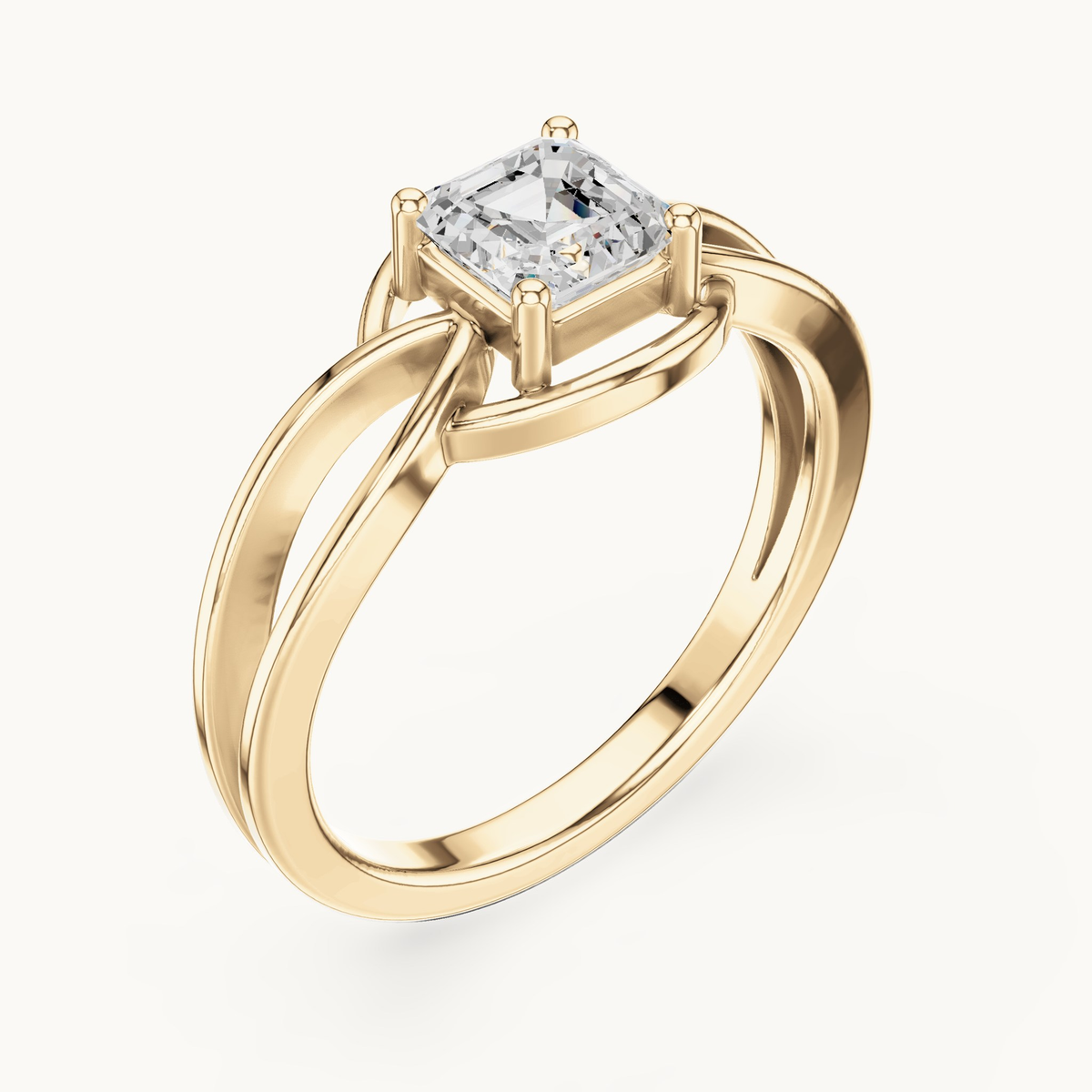 Square emerald-cut lab-grown diamond solitaire engagement ring in 14K yellow gold, 0.70 CT TW, view 2