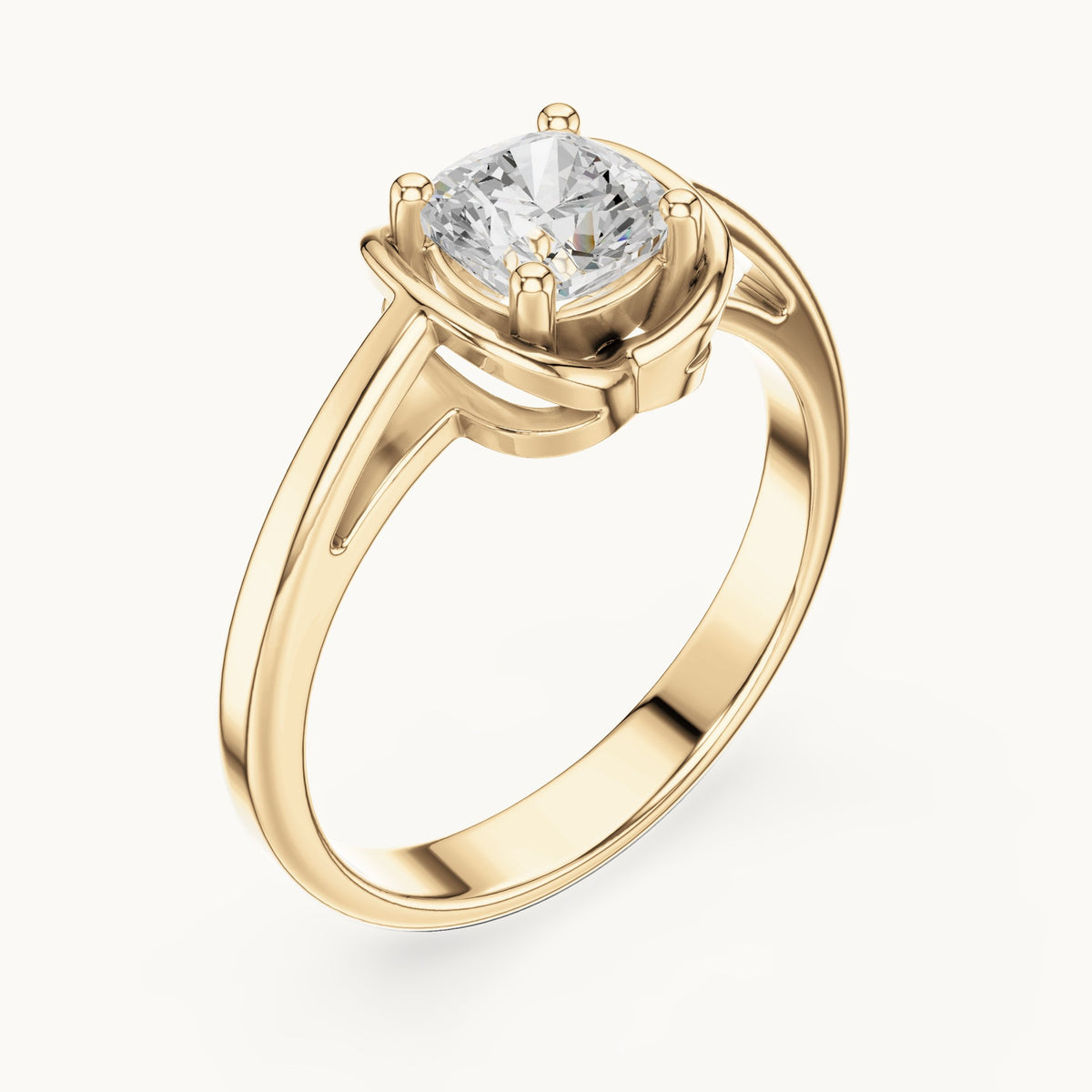 Cushion-cut lab-grown diamond solitaire engagement ring in yellow gold, 0.77 CT TW, view 2