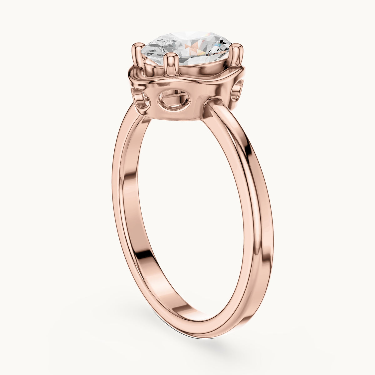 Oval lab-grown diamond open frame oval engagement ring in rose gold, 1.02 CT TW, view 1