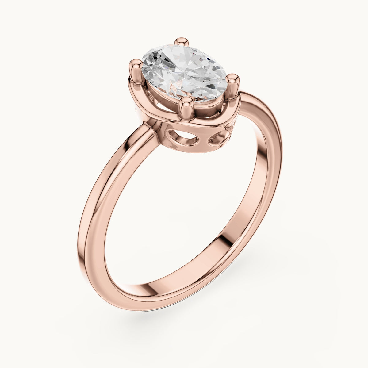 Oval lab-grown diamond open frame oval engagement ring in rose gold, 1.02 CT TW, view 2