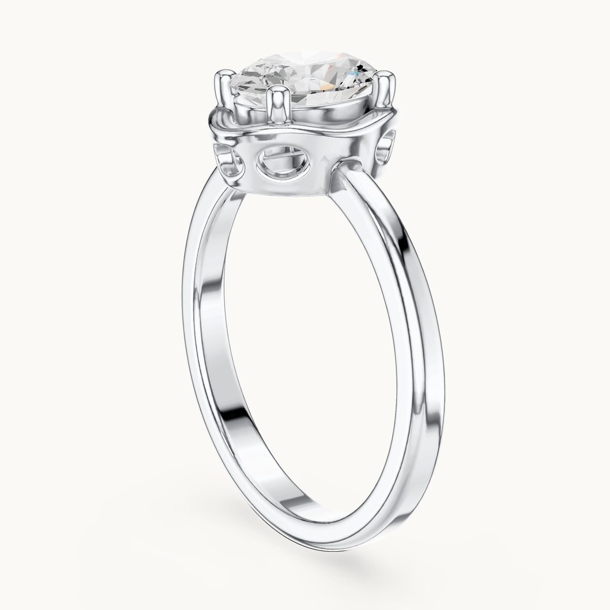 Oval lab-grown diamond open frame oval engagement ring in white gold, 1.02 CT TW, view 1
