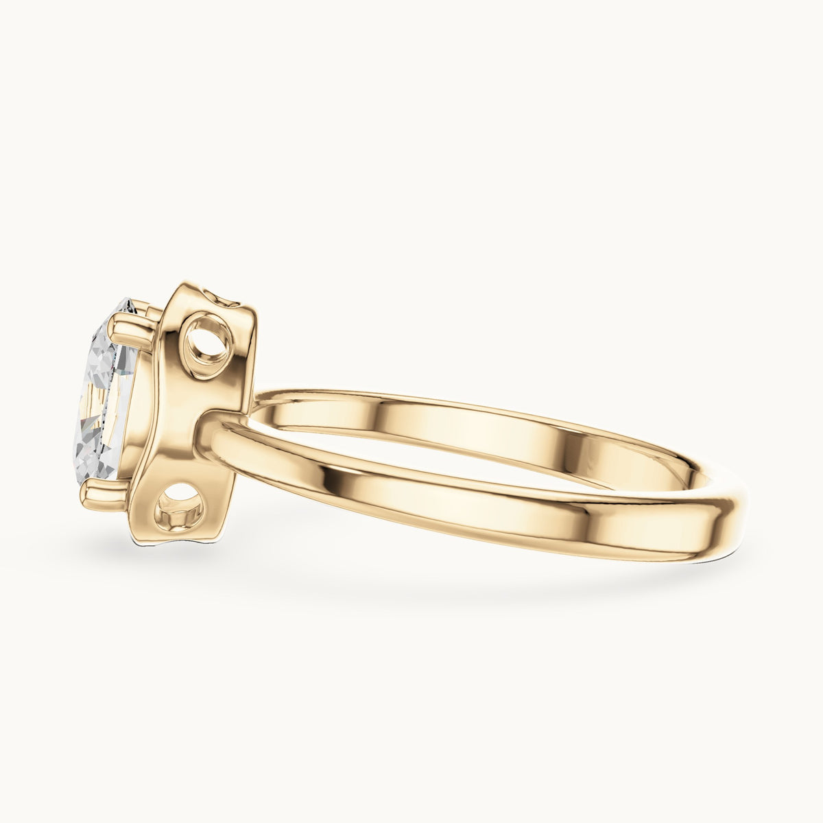 Oval lab-grown diamond open frame oval engagement ring in yellow gold, 1.02 CT TW, view 3