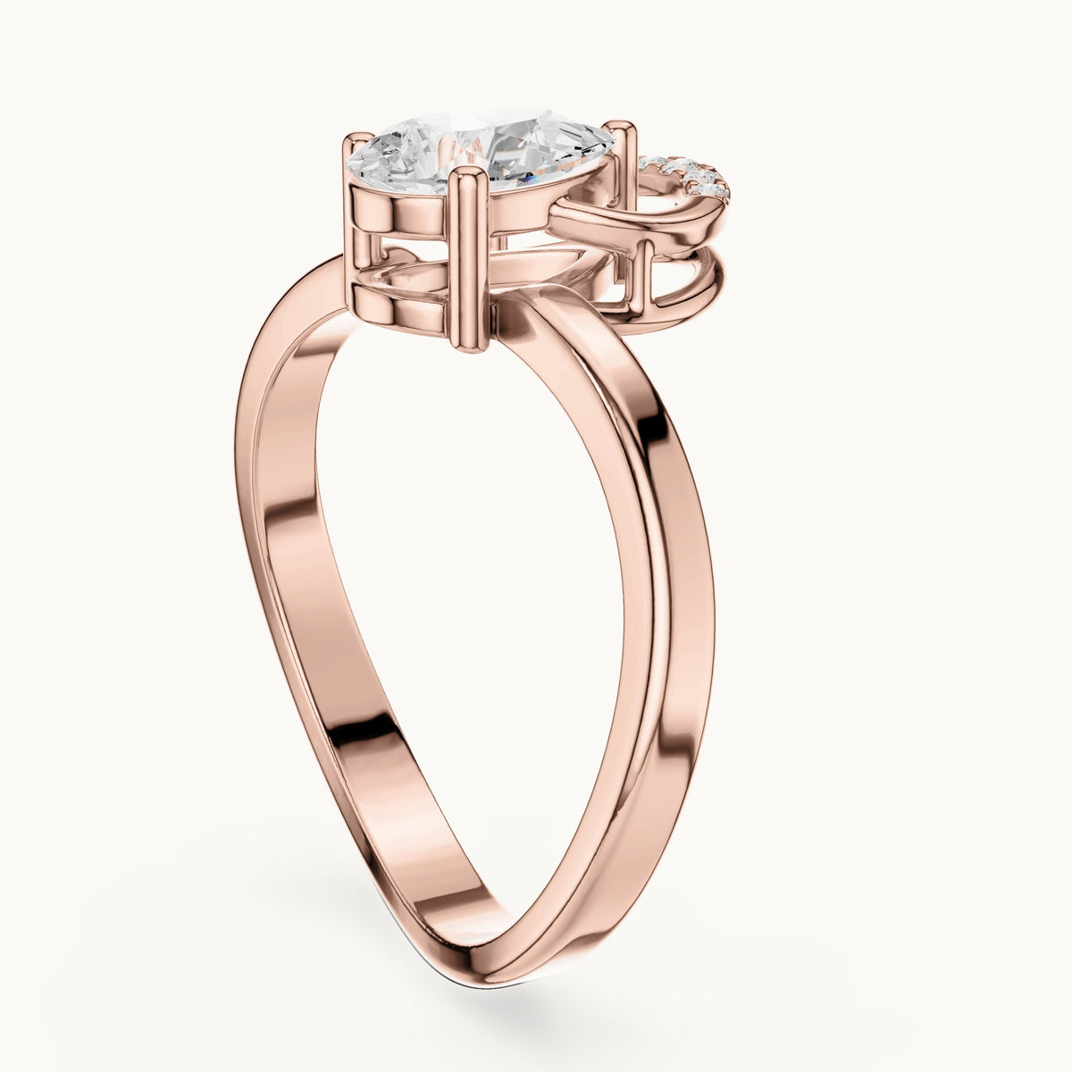 Pear and round lab-grown diamond sculpted bypass engagement ring in rose gold, 0.776 CT TW, view 1