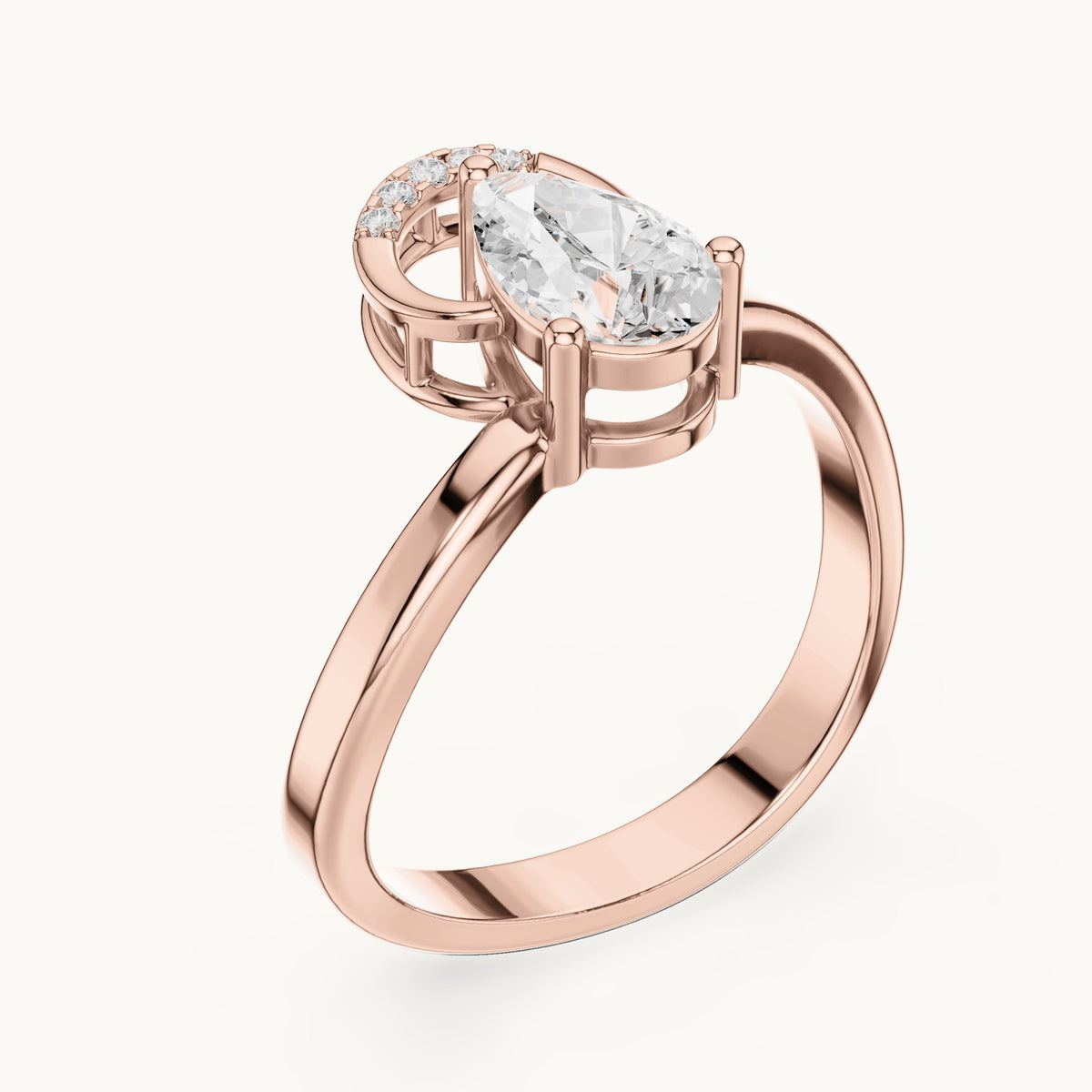 Pear and round lab-grown diamond sculpted bypass engagement ring in rose gold, 0.776 CT TW, view 2