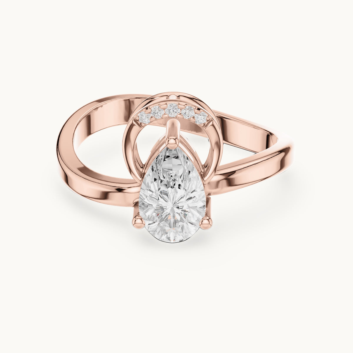 Pear and round lab-grown diamond sculpted bypass engagement ring in rose gold, 0.776 CT TW, view 4