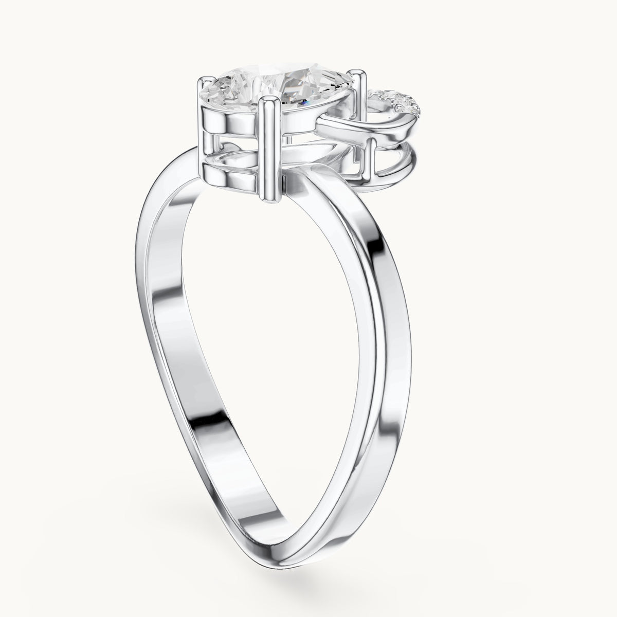 Pear and round lab-grown diamond sculpted bypass engagement ring in white gold, 0.776 CT TW, view 1