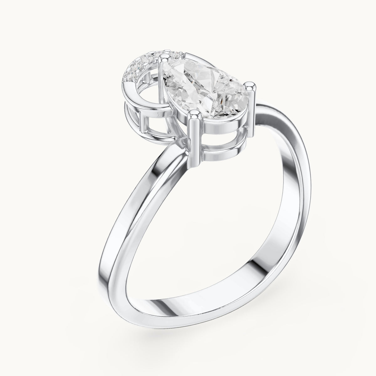 Pear and round lab-grown diamond sculpted bypass engagement ring in white gold, 0.776 CT TW, view 2