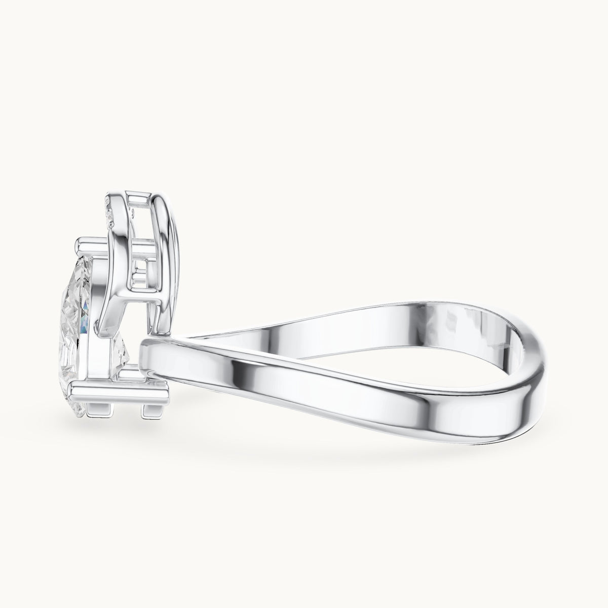 Pear and round lab-grown diamond sculpted bypass engagement ring in white gold, 0.776 CT TW, view 3