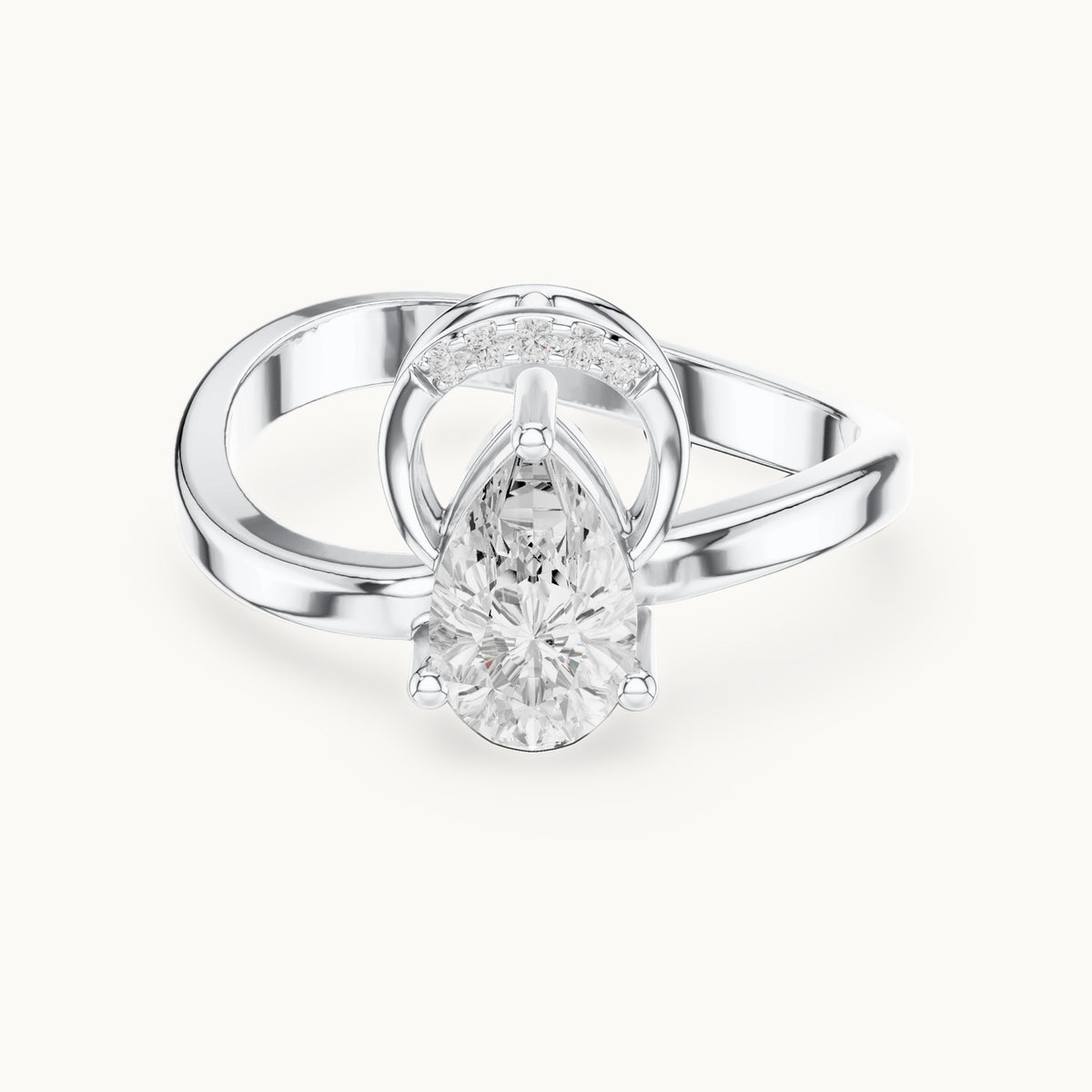 Pear and round lab-grown diamond sculpted bypass engagement ring in white gold, 0.776 CT TW, view 4