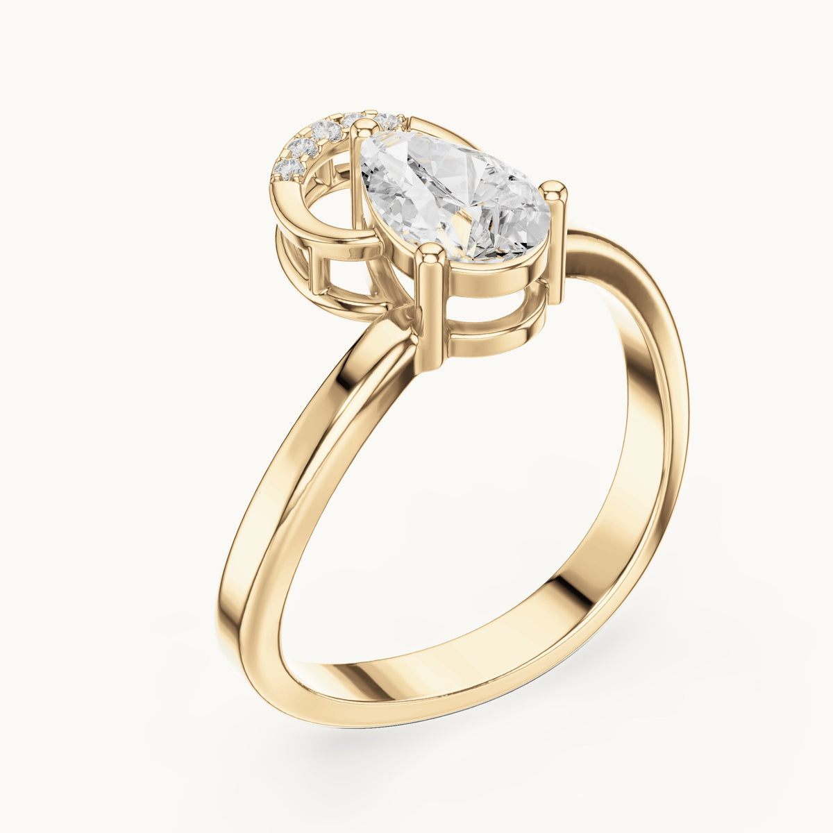 Pear and round lab-grown diamond sculpted bypass engagement ring in yellow gold, 0.776 CT TW, view 2