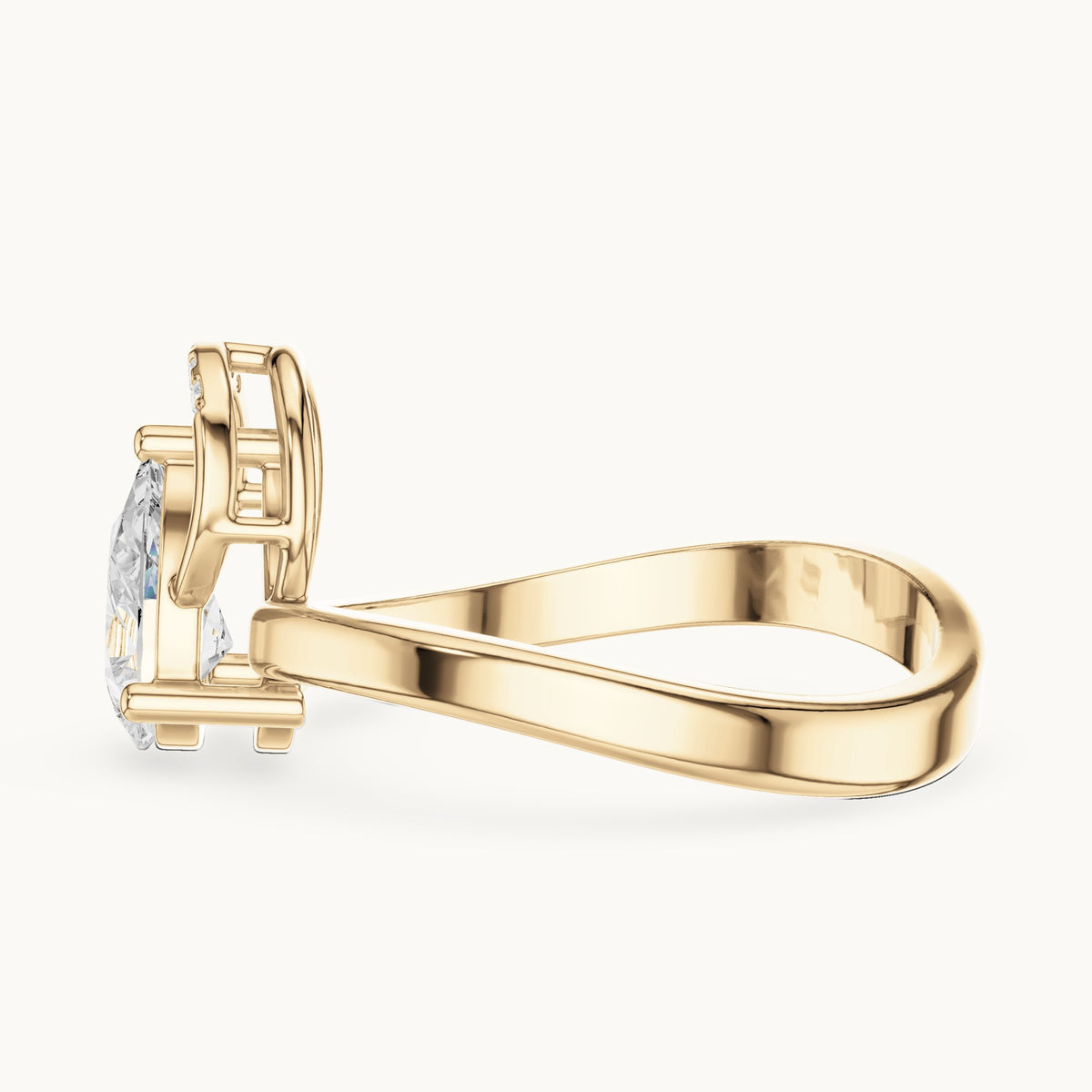 Pear and round lab-grown diamond sculpted bypass engagement ring in yellow gold, 0.776 CT TW, view 3