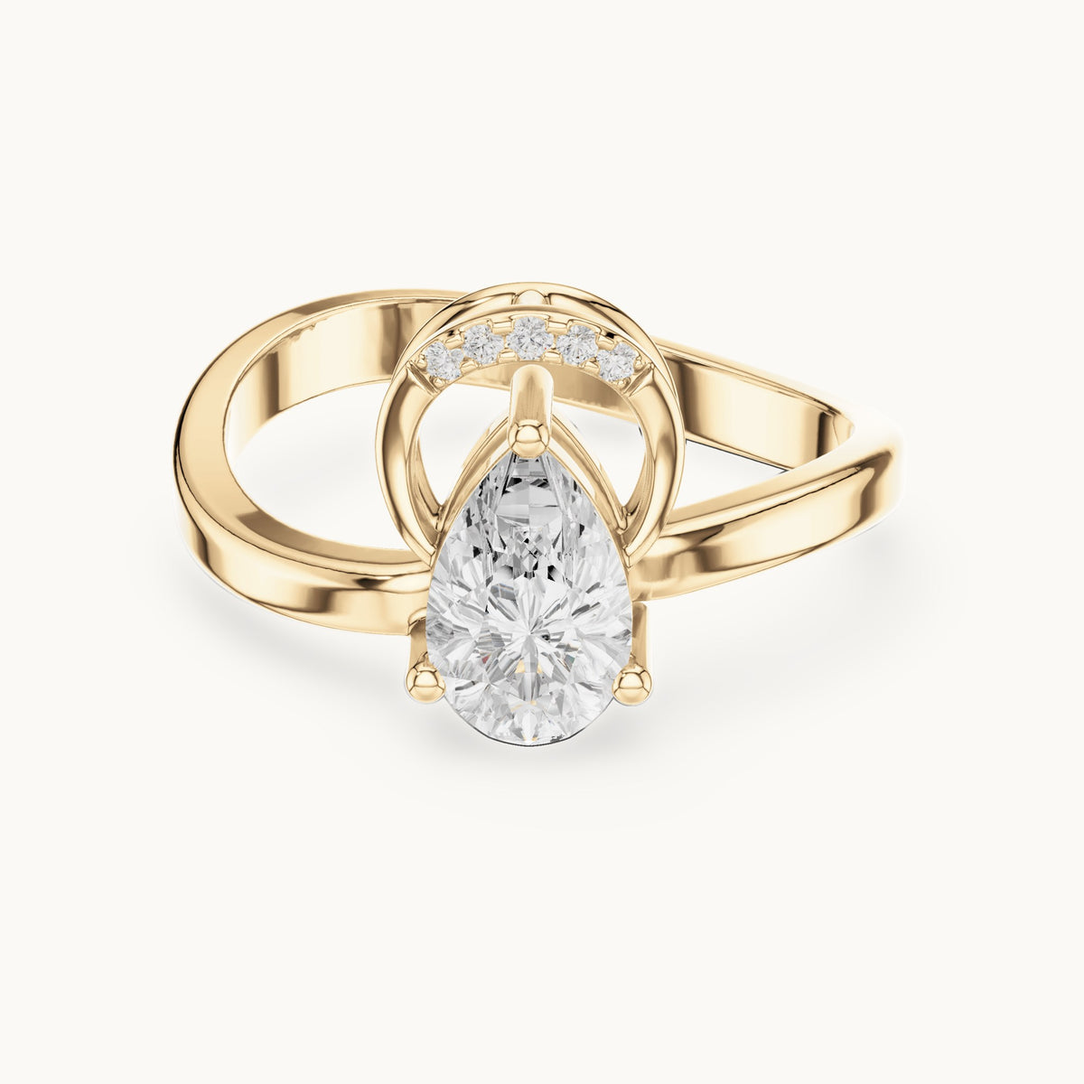 Pear and round lab-grown diamond sculpted bypass engagement ring in yellow gold, 0.776 CT TW, view 4