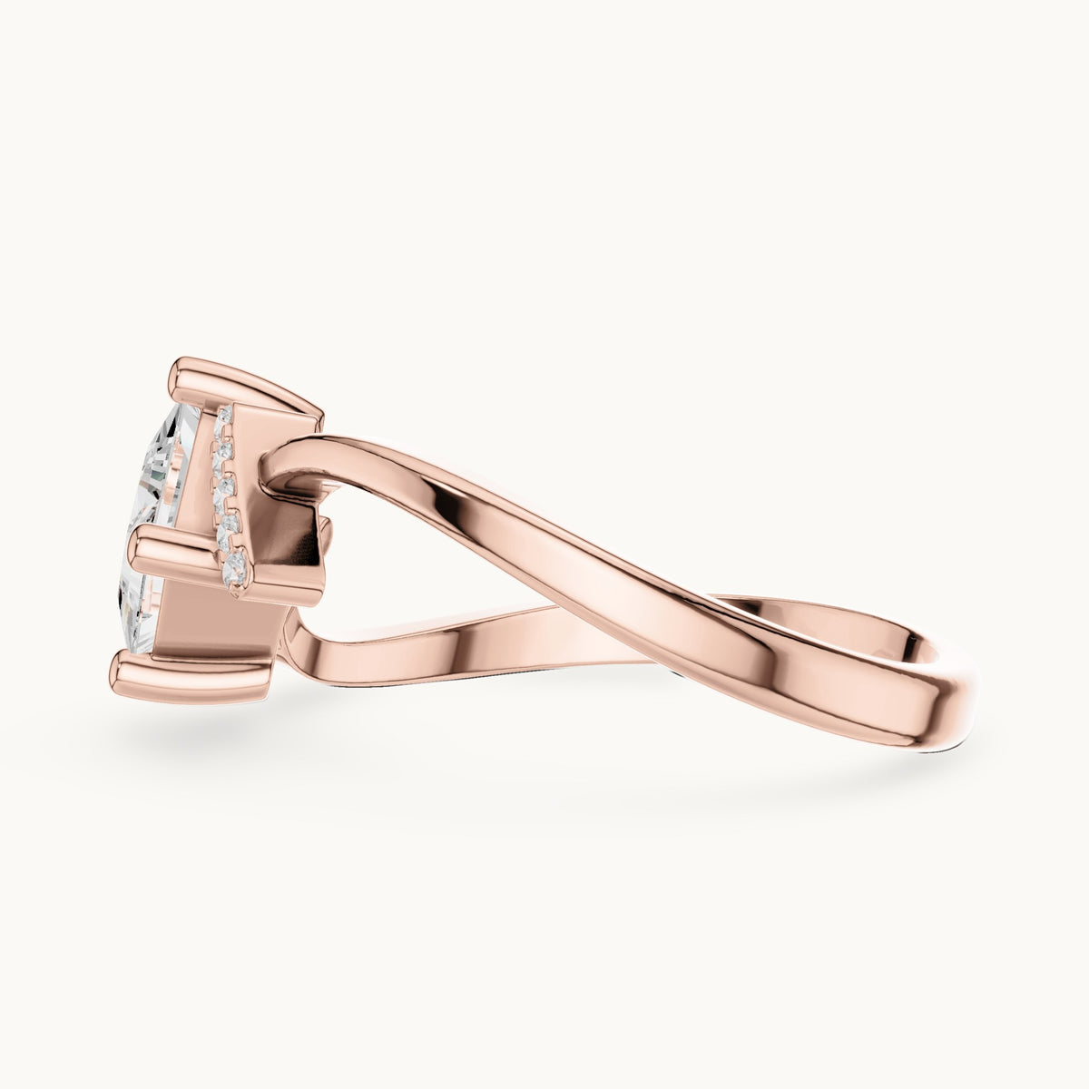 Princess-cut and round lab-grown diamond bypass engagement ring in rose gold, 0.73 CT TW, view 3