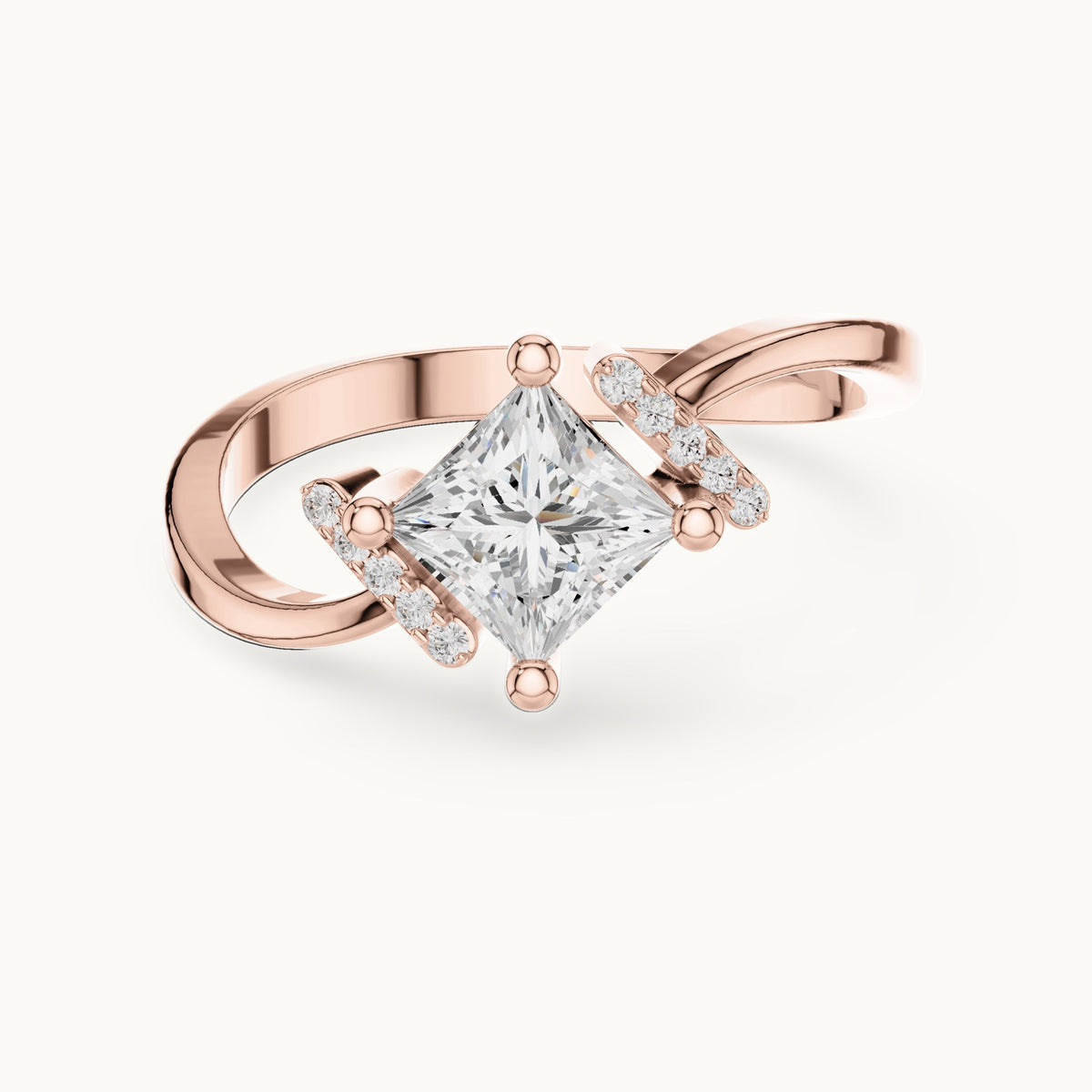 Princess-cut and round lab-grown diamond bypass engagement ring in rose gold, 0.73 CT TW, view 4