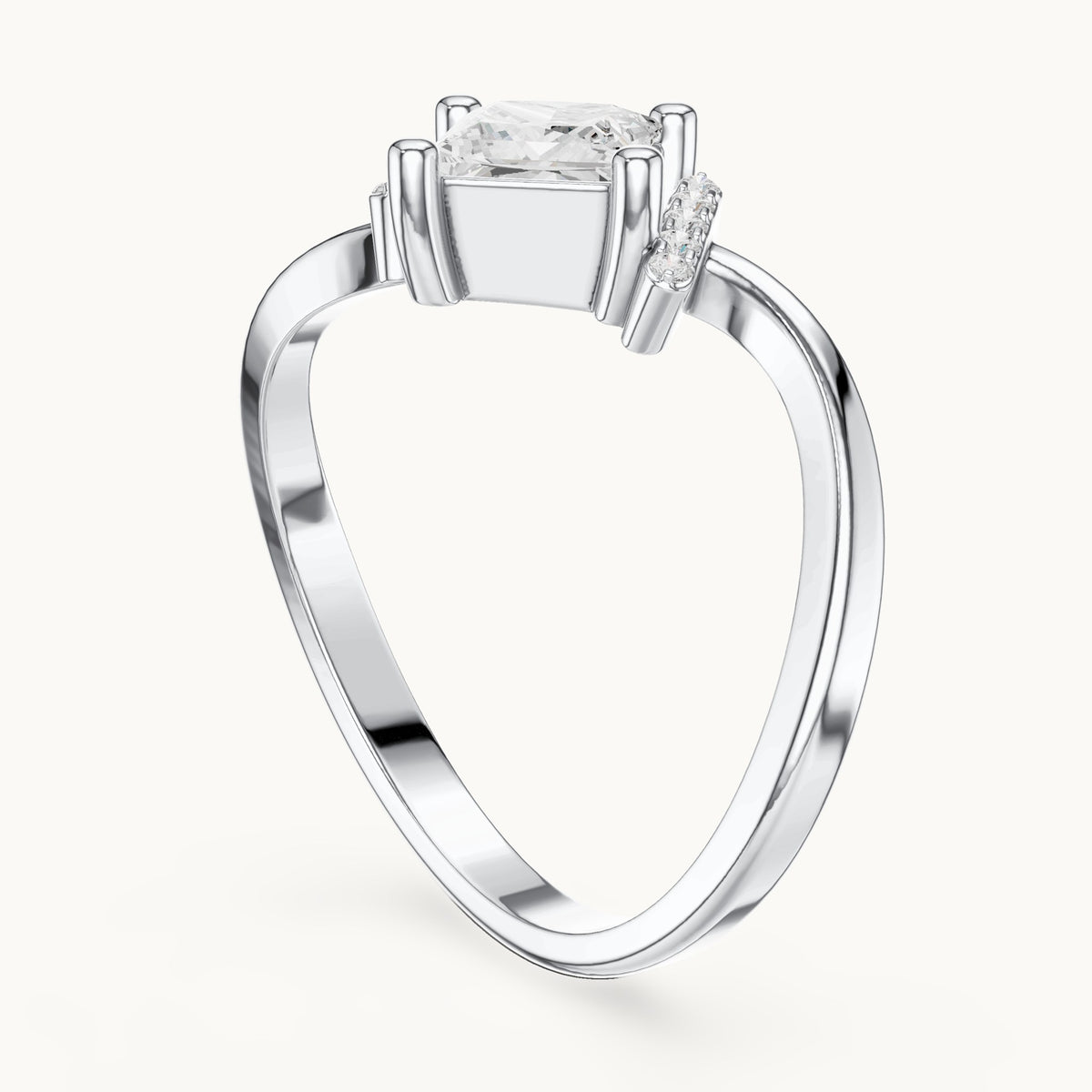 Princess-cut and round lab-grown diamond bypass engagement ring in white gold, 0.73 CT TW, view 1