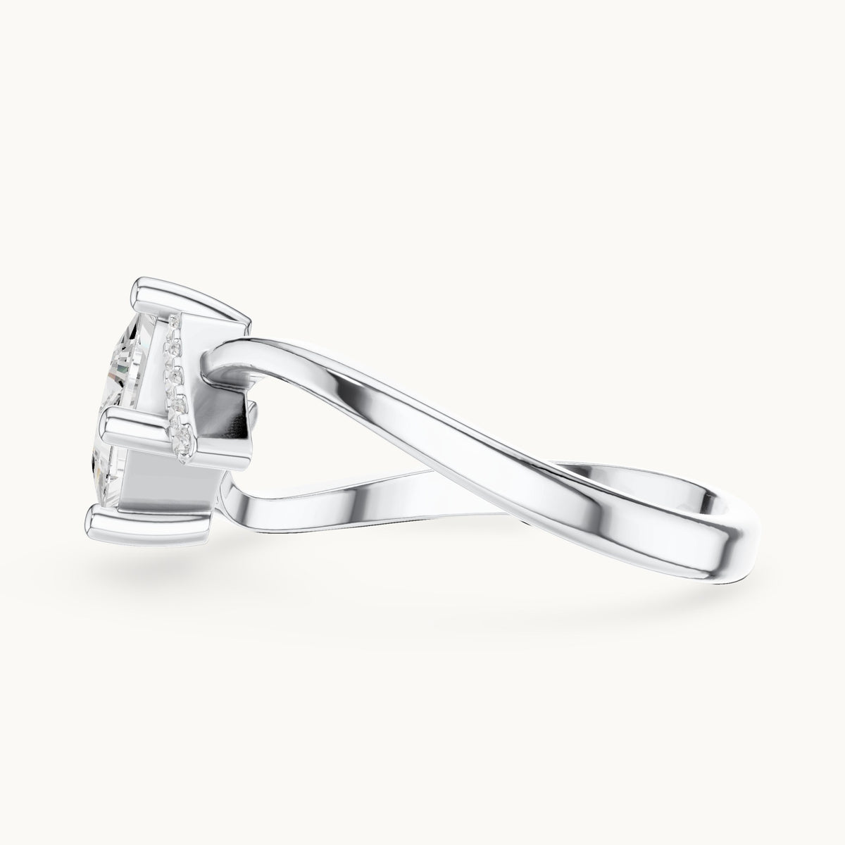 Princess-cut and round lab-grown diamond bypass engagement ring in white gold, 0.73 CT TW, view 3
