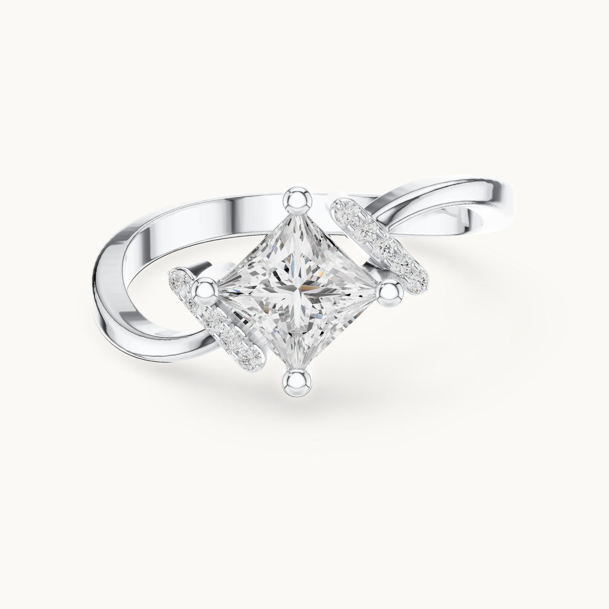 Princess-cut and round lab-grown diamond bypass engagement ring in white gold, 0.73 CT TW, view 4