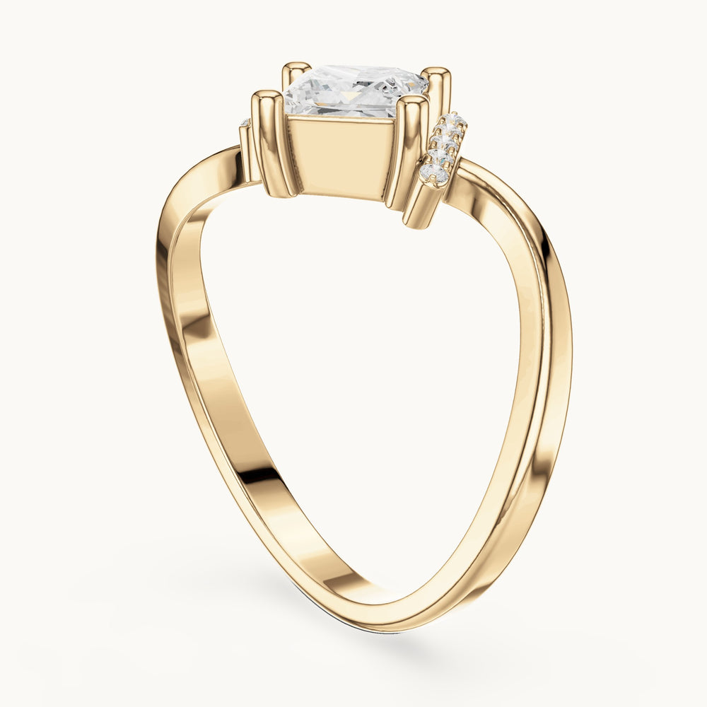 Princess-cut and round lab-grown diamond bypass engagement ring in yellow gold, 0.73 CT TW, view 1
