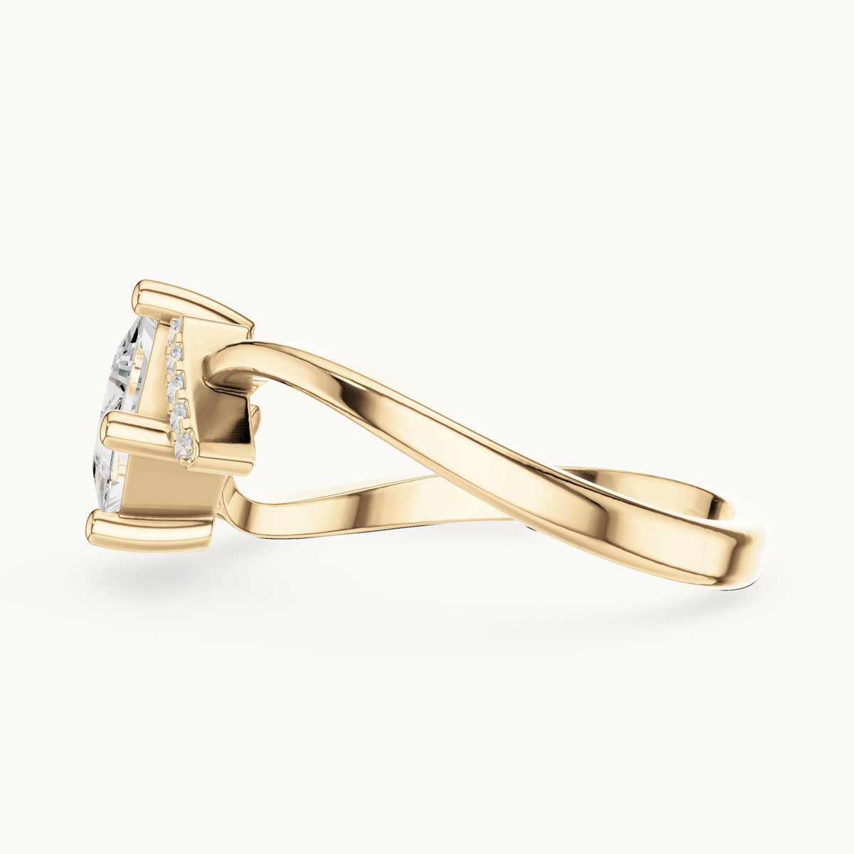 Princess-cut and round lab-grown diamond bypass engagement ring in yellow gold, 0.73 CT TW, view 3