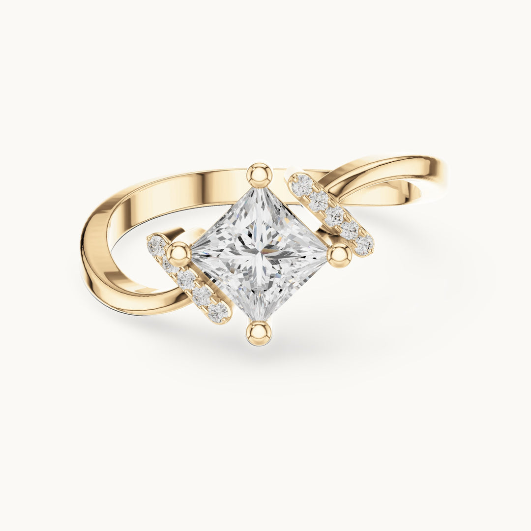 Princess-cut and round lab-grown diamond bypass engagement ring in yellow gold, 0.73 CT TW, view 4