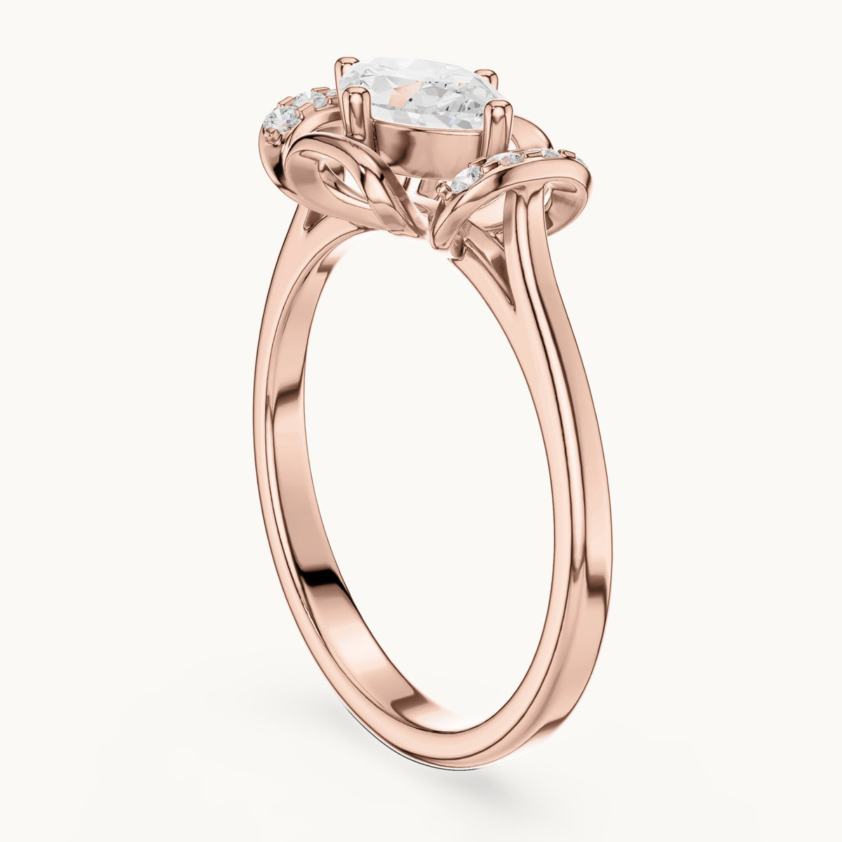 Marquise and round lab-grown diamond east-west bow engagement ring in rose gold, 0.75 CT TW, view 1