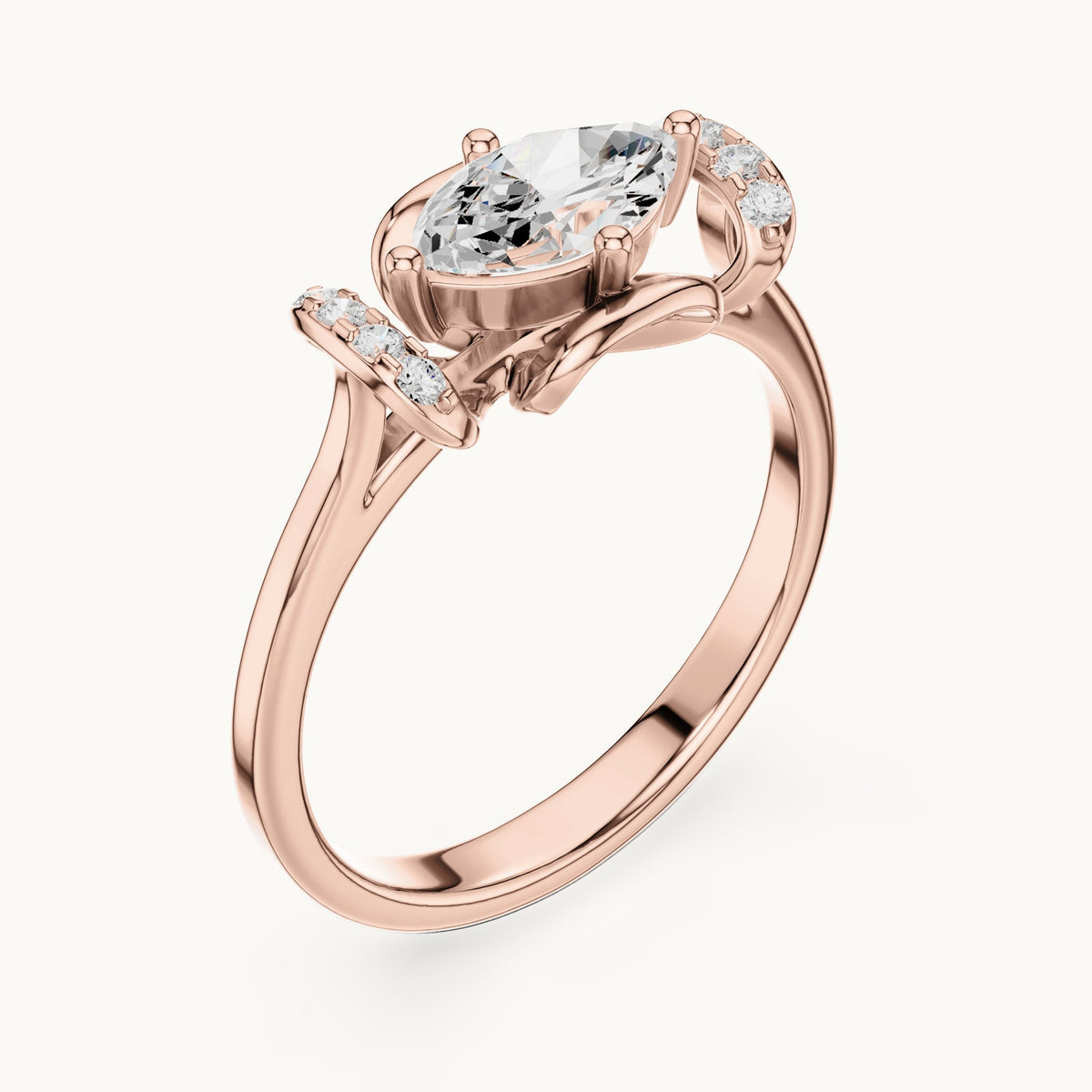 Marquise and round lab-grown diamond east-west bow engagement ring in rose gold, 0.75 CT TW, view 2