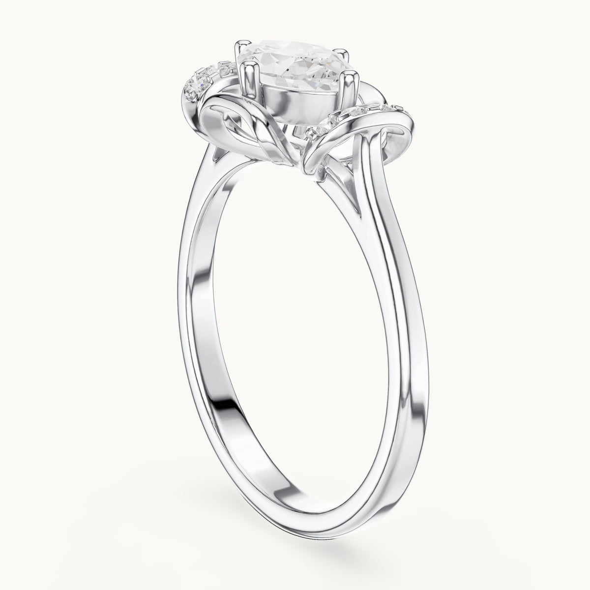 Marquise and round lab-grown diamond east-west bow engagement ring in white gold, 0.75 CT TW, view 1