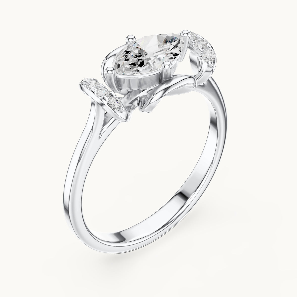 Marquise and round lab-grown diamond east-west bow engagement ring in white gold, 0.75 CT TW, view 2