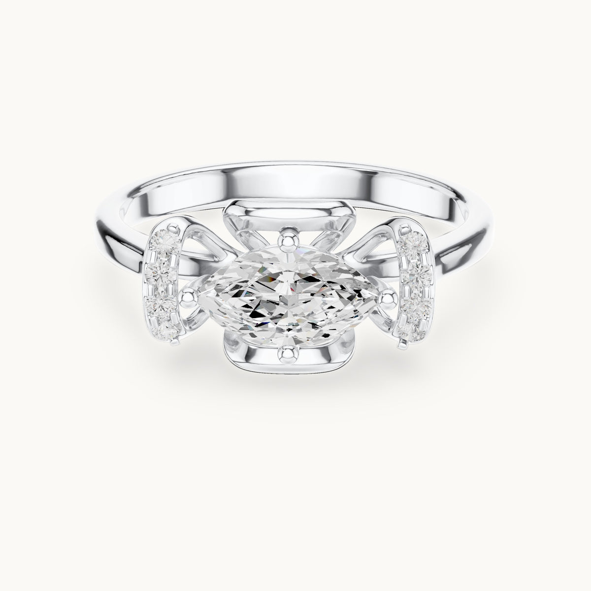 Marquise and round lab-grown diamond east-west bow engagement ring in white gold, 0.75 CT TW, view 4