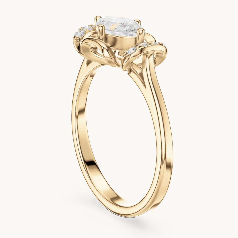 Marquise and round lab-grown diamond east-west bow engagement ring in yellow gold, 0.75 CT TW, view 1