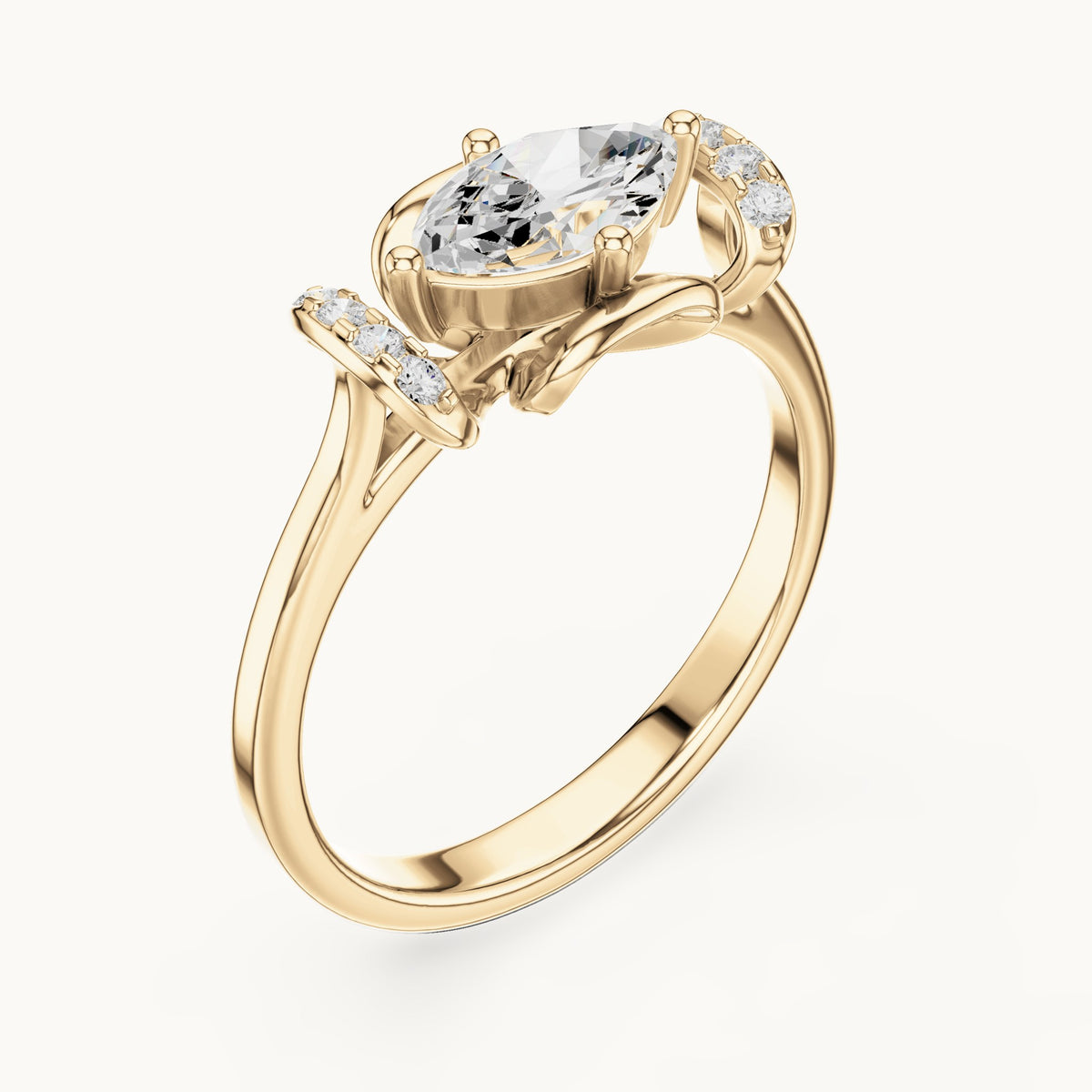 Marquise and round lab-grown diamond east-west bow engagement ring in yellow gold, 0.75 CT TW, view 2