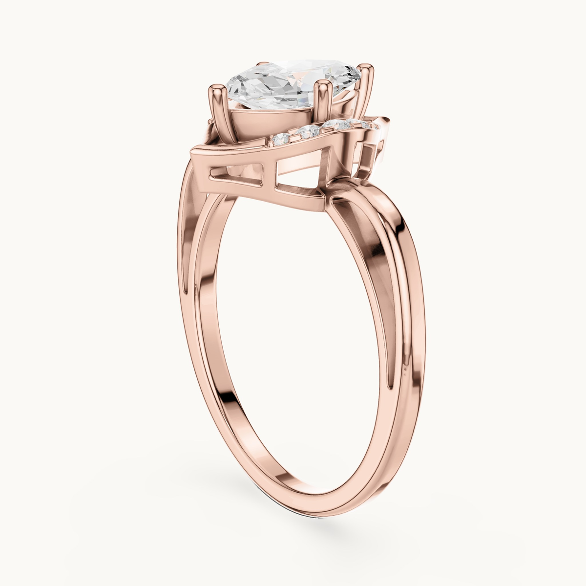 Marquise lab-grown diamond halo bypass engagement ring in 14K rose gold, 0.88 CT TW, view 1