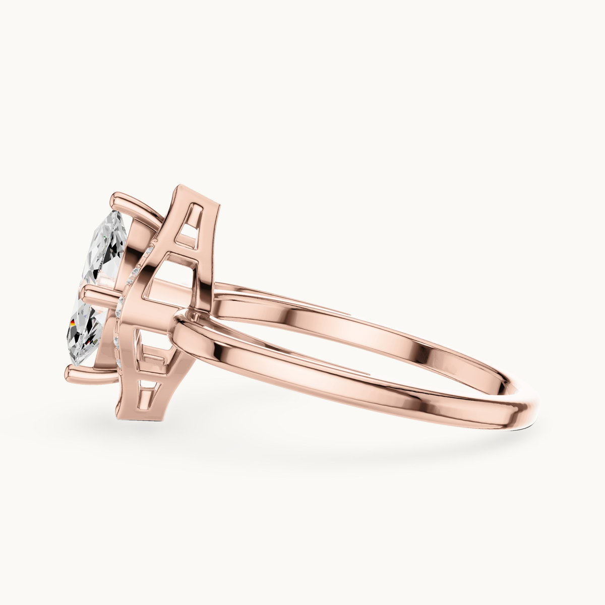 Marquise lab-grown diamond halo bypass engagement ring in 14K rose gold, 0.88 CT TW, view 3