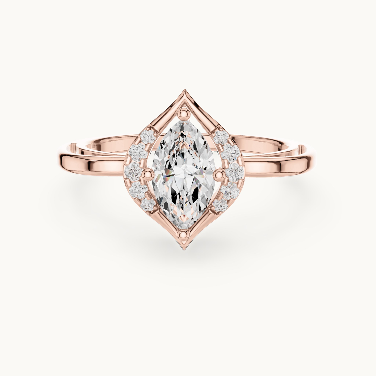Marquise lab-grown diamond halo bypass engagement ring in 14K rose gold, 0.88 CT TW, view 4
