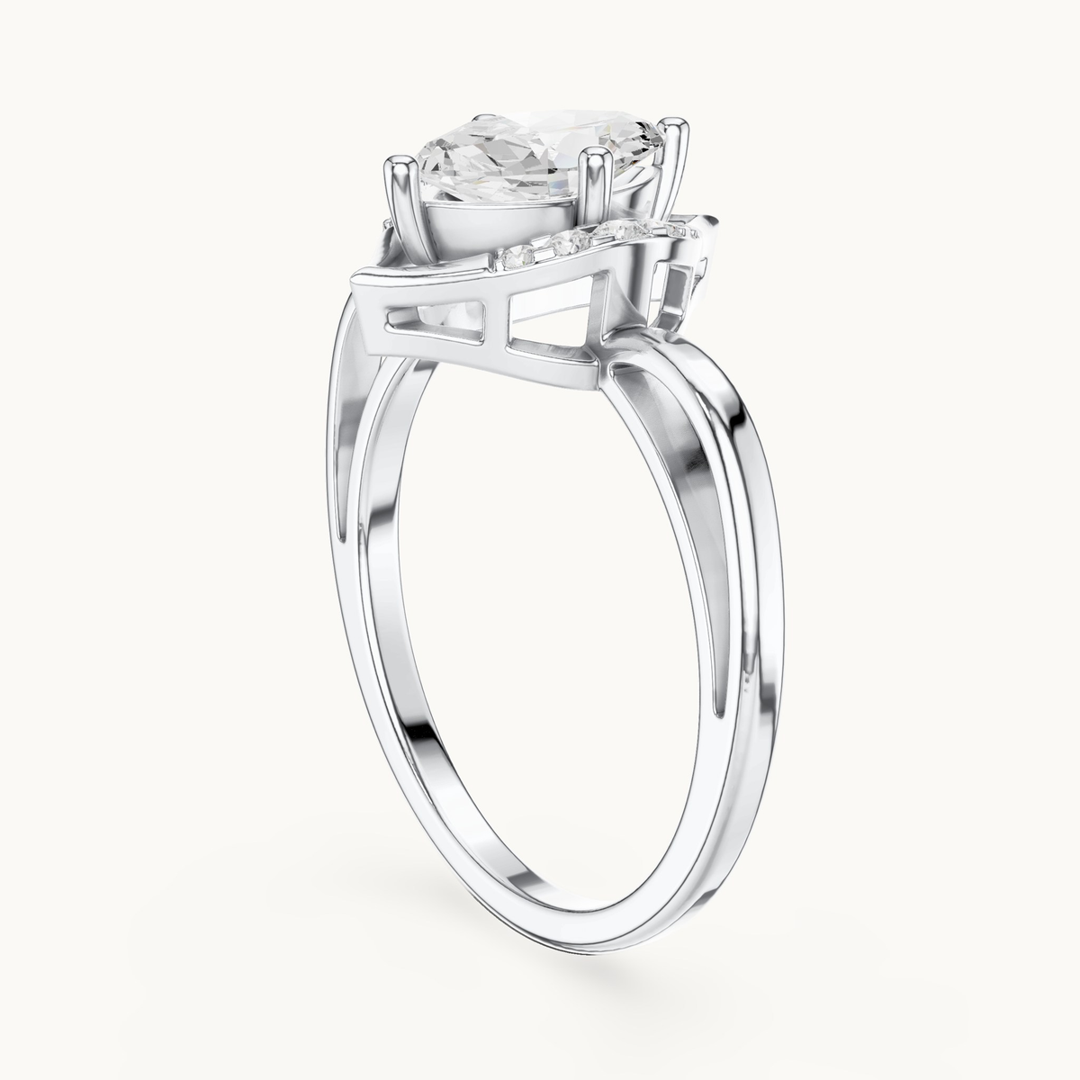 Marquise lab-grown diamond halo bypass engagement ring in 14K white gold, 0.88 CT TW, view 1