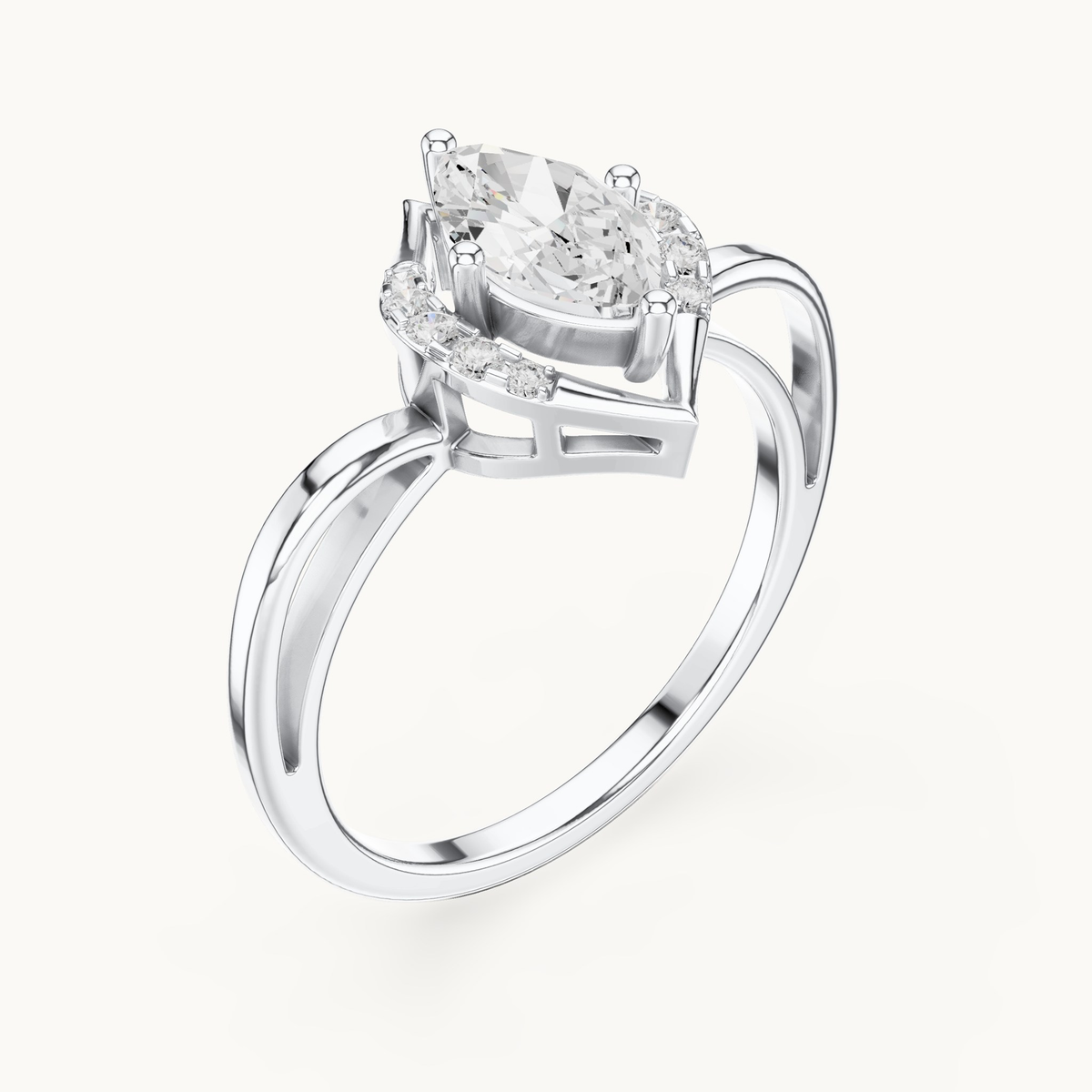 Marquise lab-grown diamond halo bypass engagement ring in 14K white gold, 0.88 CT TW, view 2