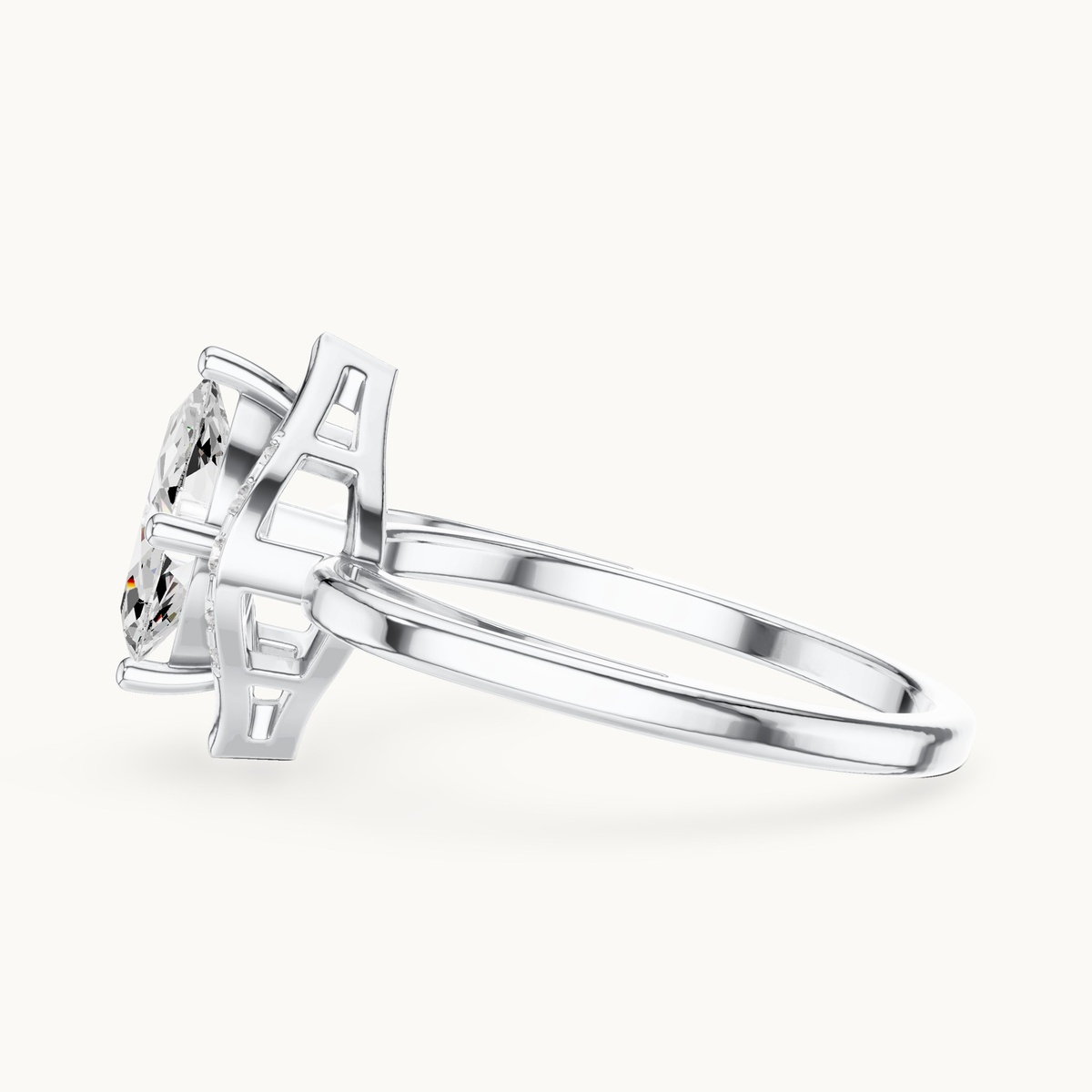 Marquise lab-grown diamond halo bypass engagement ring in 14K white gold, 0.88 CT TW, view 3