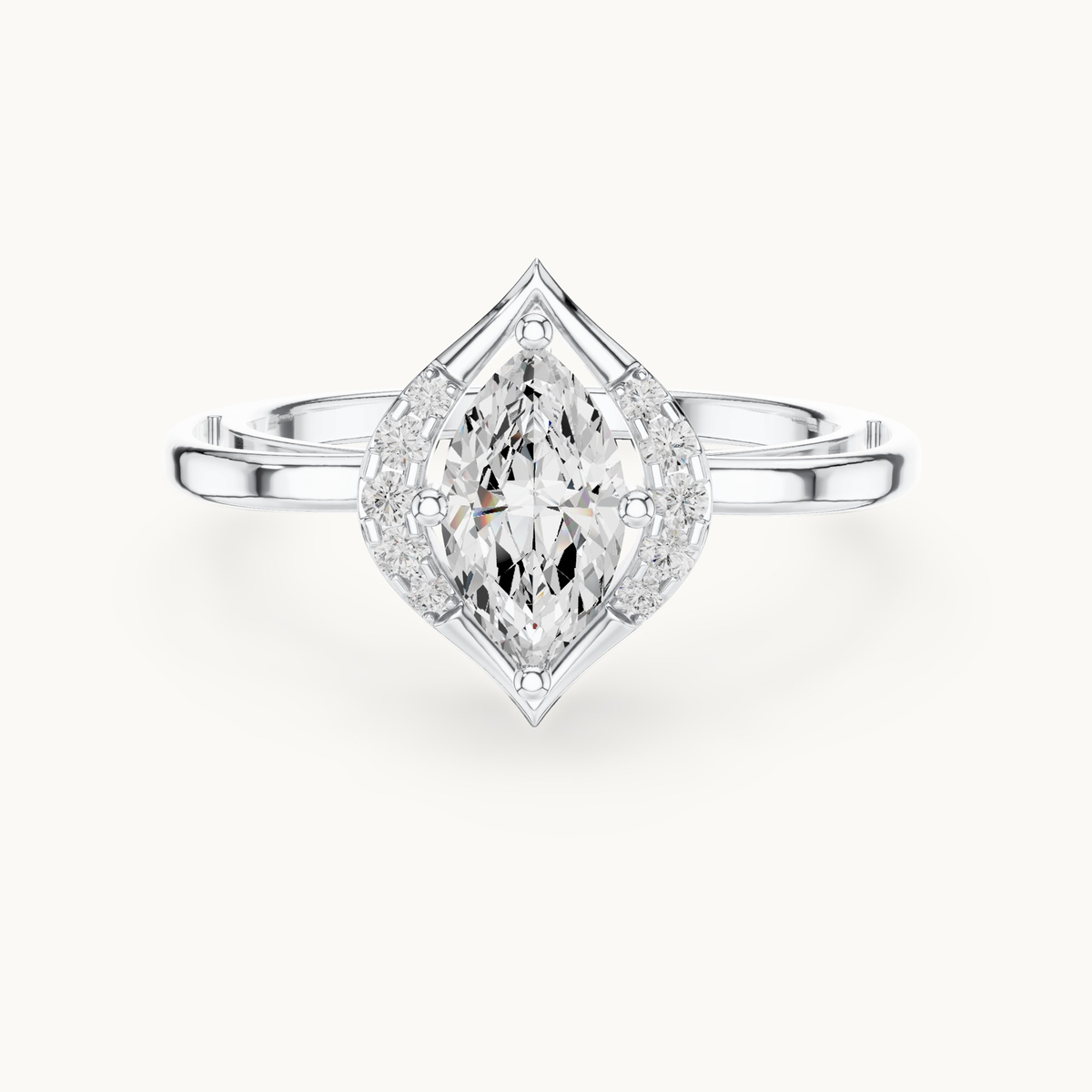 Marquise lab-grown diamond halo bypass engagement ring in 14K white gold, 0.88 CT TW, view 4