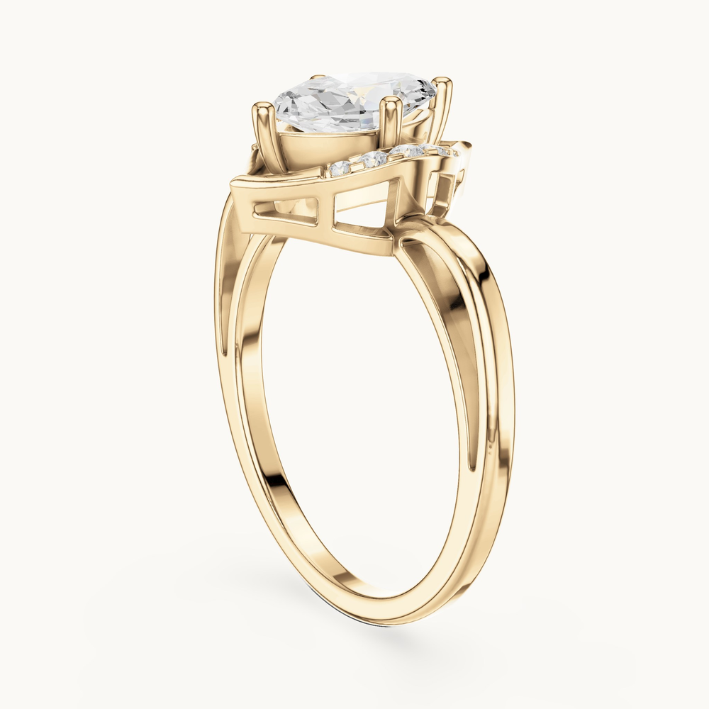 Marquise lab-grown diamond halo bypass engagement ring in 14K yellow gold, 0.88 CT TW, view 1