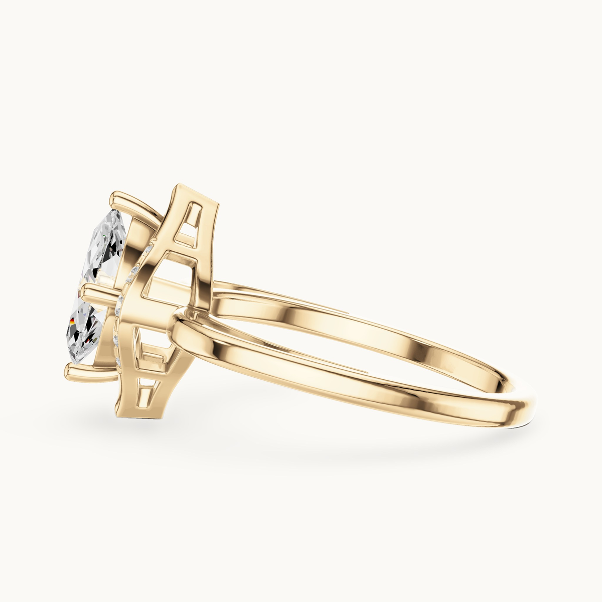 Marquise lab-grown diamond halo bypass engagement ring in 14K yellow gold, 0.88 CT TW, view 3