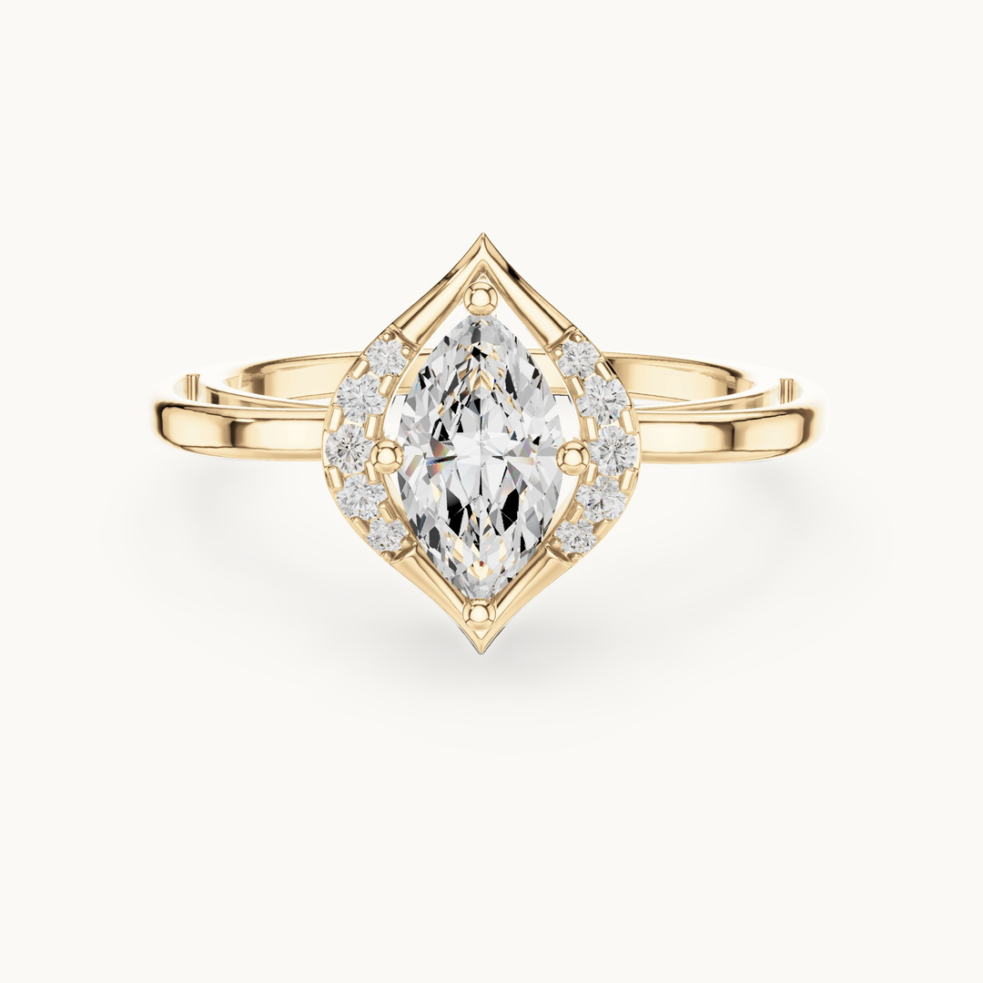 Marquise lab-grown diamond halo bypass engagement ring in 14K yellow gold, 0.88 CT TW, view 4