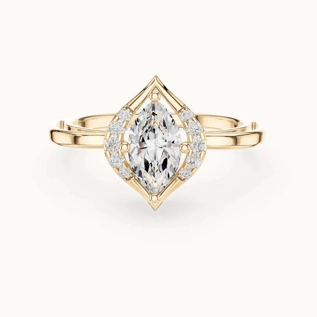 Marquise lab-grown diamond halo bypass engagement ring in 14K yellow gold, 0.88 CT TW, view 4