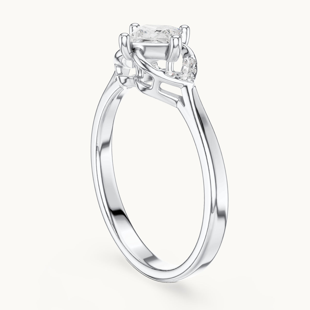 Princess-cut lab-grown diamond compass set engagement ring with accent wings in white gold, 0.46 CT TW, view 1