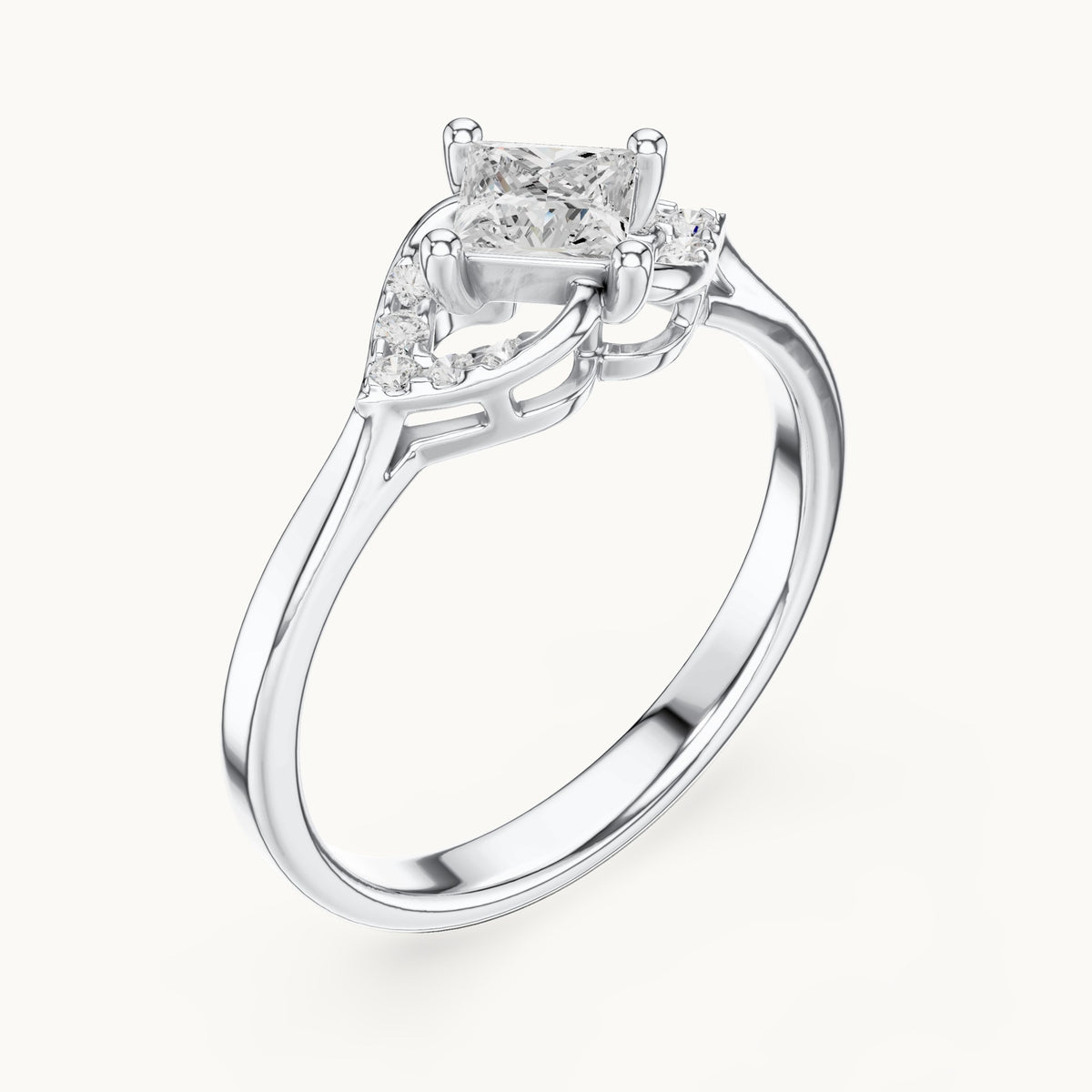 Princess-cut lab-grown diamond compass set engagement ring with accent wings in white gold, 0.46 CT TW, view 2