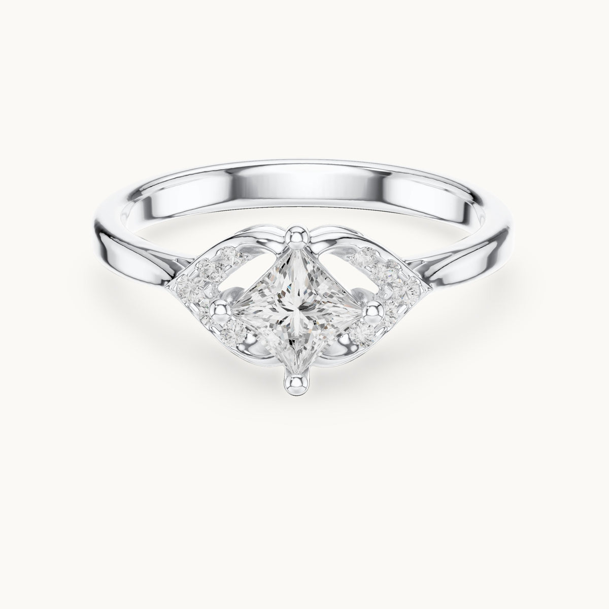Princess-cut lab-grown diamond compass set engagement ring with accent wings in white gold, 0.46 CT TW, view 4